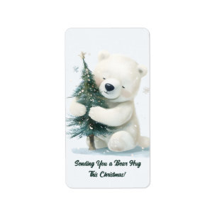 Schattig Polar Beer Knuffelen Kerstboom, Schattige Etiket