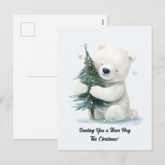 Schattig Polar Beer Knuffelen Kerstboom, Schattige Feestdagenkaart (Voorkant / Achterkant)