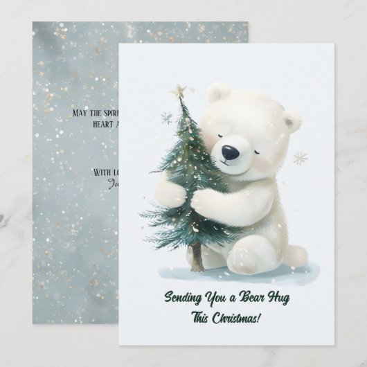 Schattig Polar Beer Knuffelen Kerstboom, Schattige Feestdagenkaart (Voorkant / Achterkant)