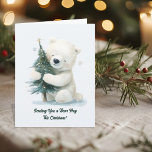 Schattig Polar Beer Knuffelen Kerstboom, Schattige Kaart<br><div class="desc">Deze prachtige kerstcharmante illustratie van een polair beer dat een kleine kerstboom omhelst, omringd door zachte sneeuwvlokken. Het ontwerp vangt een gezellig, knuffelbaar gevoel met zijn donzige texturen, pastelkleuren en eenvoudige, afgeronde vormen die warmte en zoetheid oproepen. Perfect voor het verspreiden van vakantie juichen. Een must-have voor iedereen die op...</div>