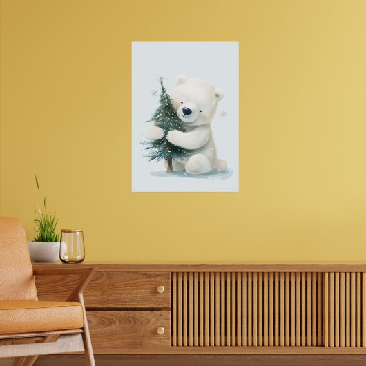 Schattig Polar Beer Knuffelen Kerstboom, Schattige Poster (Woonkamer 2)