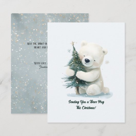Schattig Polar Beer Knuffelen Kerstboom, Schattige RSVP Kaartje (Voorkant / Achterkant)