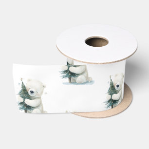 Schattig Polar Beer Knuffelen Kerstboom, Schattige Satijnen Lint