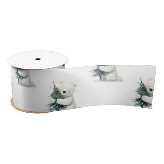 Schattig Polar Beer Knuffelen Kerstboom, Schattige Satijnen Lint (Spoel)