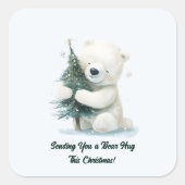 Schattig Polar Beer Knuffelen Kerstboom, Schattige Vierkante Sticker (Voorkant)