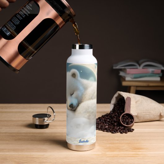 Schattig Polar Beer Slapen Maan Wolken Kinder naam Waterfles (Koffie)