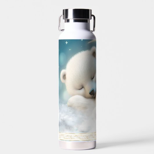 Schattig Polar Beer Slapen Maan Wolken Kinder naam Waterfles (Voorkant)