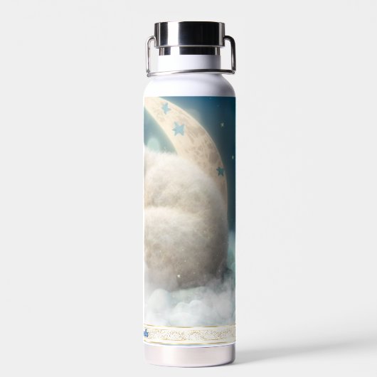 Schattig Polar Beer Slapen Maan Wolken Kinder naam Waterfles (Achterkant)