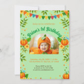 schattig pompoen herfst kind 1e verjaardagsfeestje kaart (Voorkant)