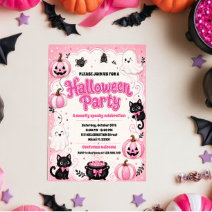 Schattig Pompoen Spook Roze Halloween Feest Kaart