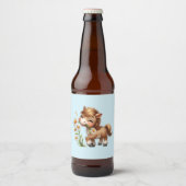Schattig Pony Eet Madeliefjes Bier Etiket (Voorkant)