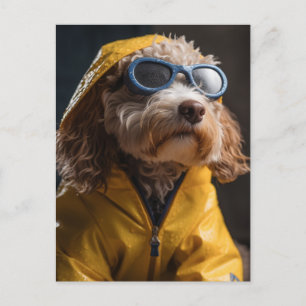 Schattig Poodle Mix Dog in een gele regenjas Briefkaart