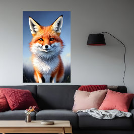 schattig portret van koele rode vossen | AI Art. Poster