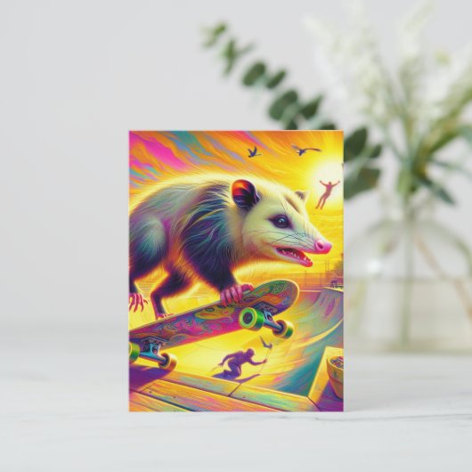 Schattig Possum Skateboarden Briefkaart (Staand voorkant)