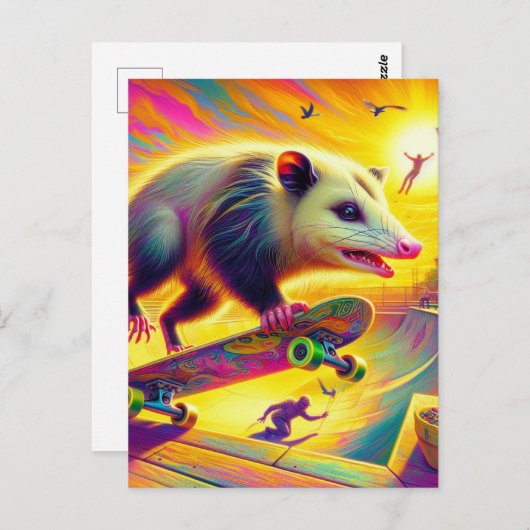 Schattig Possum Skateboarden Briefkaart (Voorkant / Achterkant)
