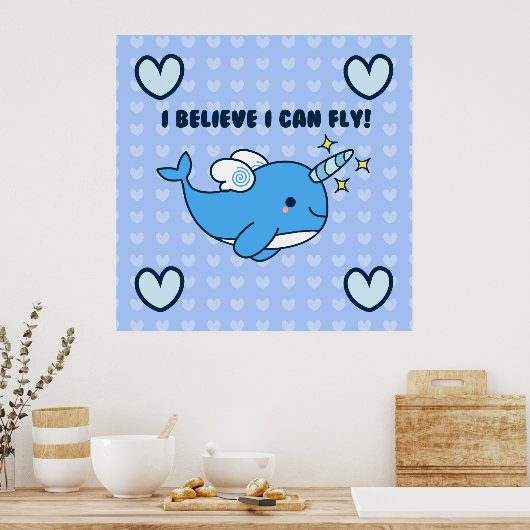 Schattig Poster Kawaii Narwhal (Keuken)