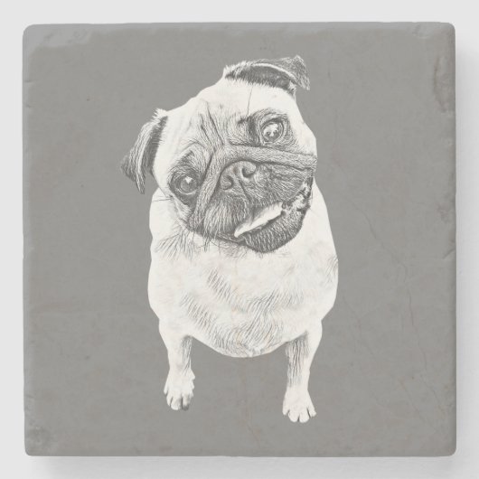 Schattig potlood Happy Pug Marble Onderzetter (Voorkant)