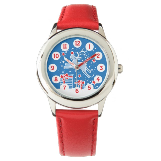 Schattig prancing rendier eenvoudig genummerd kind horloge (Voorkant)