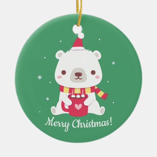 Schattig prettig kerstfeest ijsbeer keramisch ornament (Voorkant)