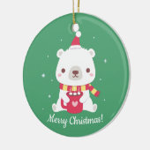 Schattig prettig kerstfeest ijsbeer keramisch ornament (Links)