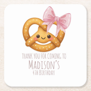 Schattig Pretzel Meisje Verjaardagsfeestje Kartonnen Onderzetters