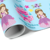 Schattig Prinses Kasteel Custom Ice Blue Verjaarda Cadeaupapier (Rol Hoek)