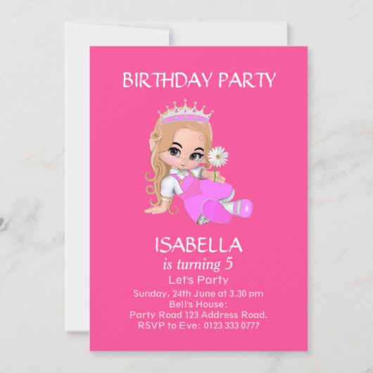 Schattig Prinses Meisje in Roze 5e Verjaardagsfees Kaart (Voorkant)