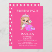 Schattig Prinses Meisje in Roze 5e Verjaardagsfees Kaart (Voorkant / Achterkant)