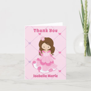 Schattig Prinses Meisje Roze Gepersonaliseerde Kin Bedankkaart