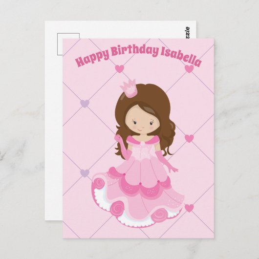 Schattig prinses meisje roze kids custom verjaarda briefkaart (Voorkant / Achterkant)