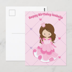 Schattig prinses meisje roze kinderen aangepaste v briefkaart