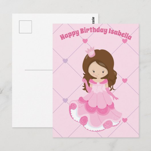 Schattig prinses meisje roze kinderen aangepaste v briefkaart (Voorkant / Achterkant)