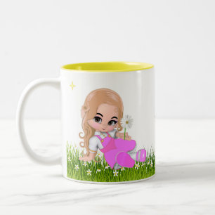 Schattig prinsesje met bloemen tweekleurige koffiemok