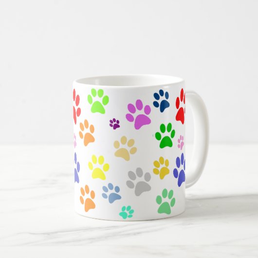 Schattig printerpatroon met voetpaden en kleurrijk koffiemok (Voorkant rechts)