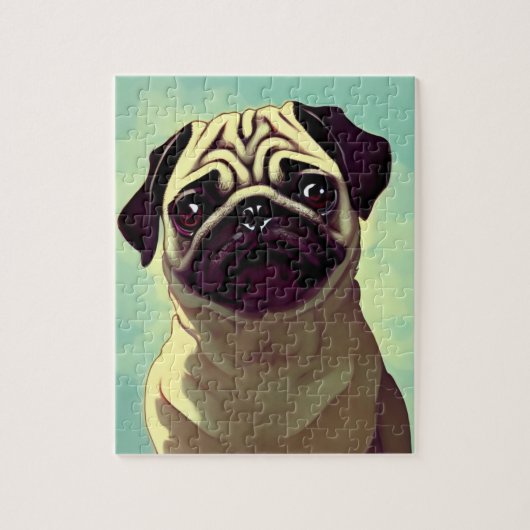 Schattig Pug Cartoon Kreukelen Gezichtsportret Legpuzzel (Verticaal)