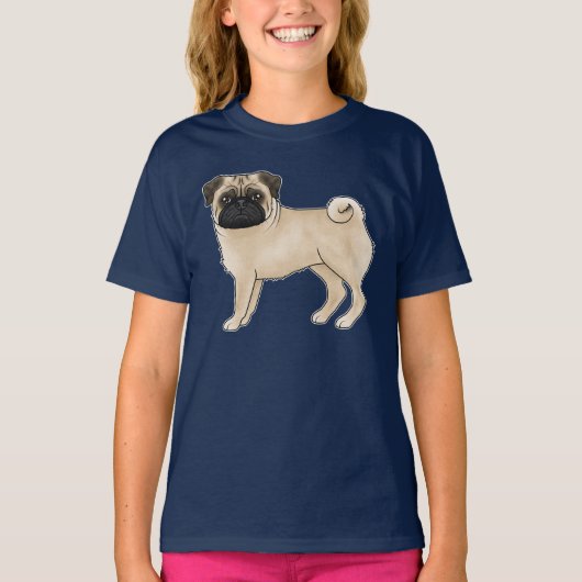 Schattig Pug Hondenras Design Mops Illustratie T-shirt (Voorkant)