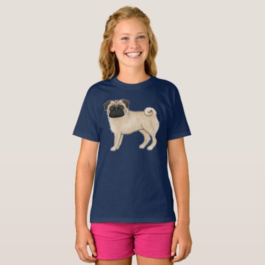 Schattig Pug Hondenras Design Mops Illustratie T-shirt (Voorkant volledig)