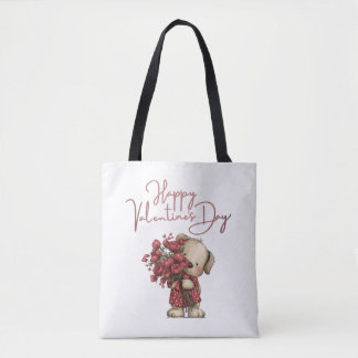 Schattig puppy gelukkige Valentijnsdag rozenboeket Tote Bag