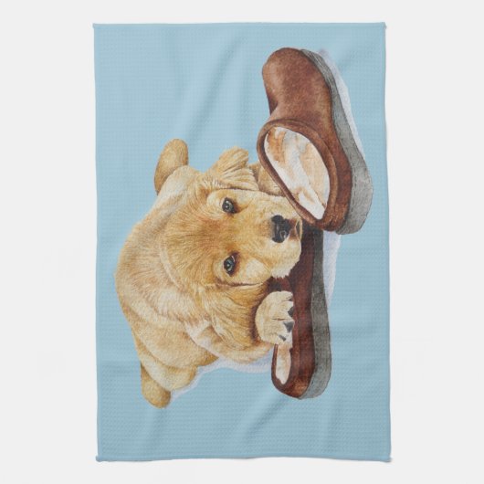 schattig puppy hond gouden retriever theedoek (Verticaal)