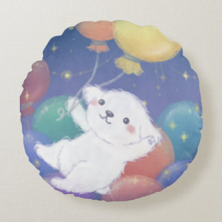 Schattig puppy met ballonnen en sterren rond kussen