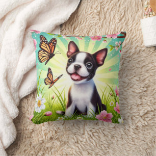 Schattig Puppy met Bloesems en Vlinders Kussen