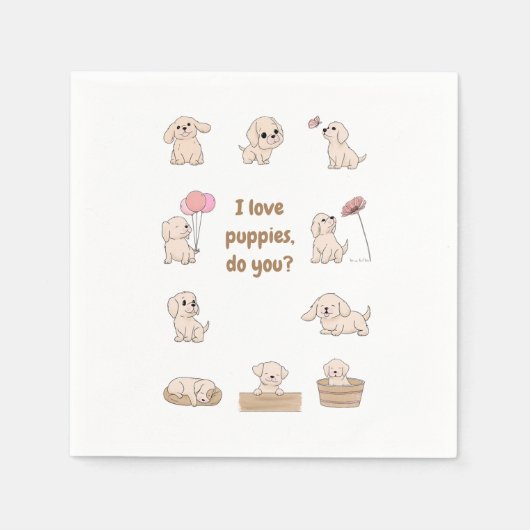 Schattig Puppy Verjaardagsfeest Servet (Voorkant)