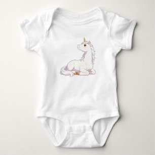 Schattig puur wit liggend eenhoorn die omhoog kijk romper