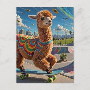Schattig raar skateboarden Alpaca Briefkaart