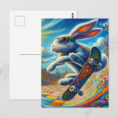 Schattig Rabbit Skateboarden Briefkaart (Voorkant / Achterkant)