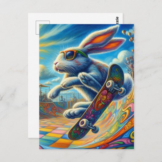 Schattig Rabbit Skateboarden Briefkaart (Voorkant / Achterkant)