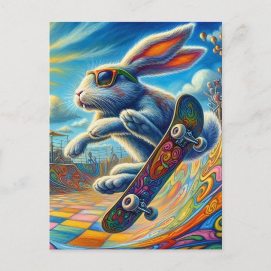 Schattig Rabbit Skateboarden Briefkaart (Voorkant)