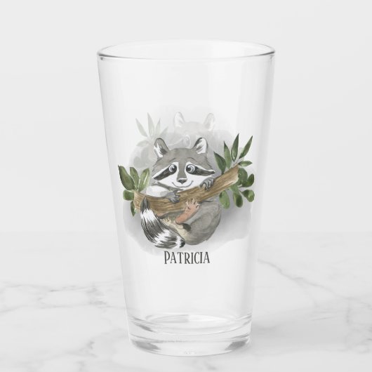 schattig raccoloverliefje toevoegen naam glas (Voorkant)