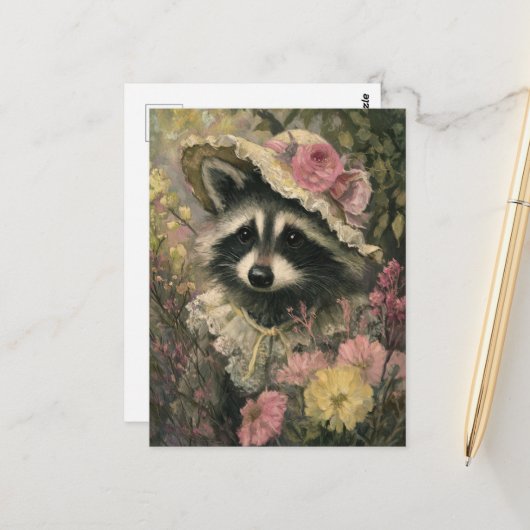 Schattig Raccoon Briefkaart (Voorkant / Achterkant in situ)