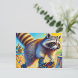 Schattig Raccoon Skateboarden Briefkaart